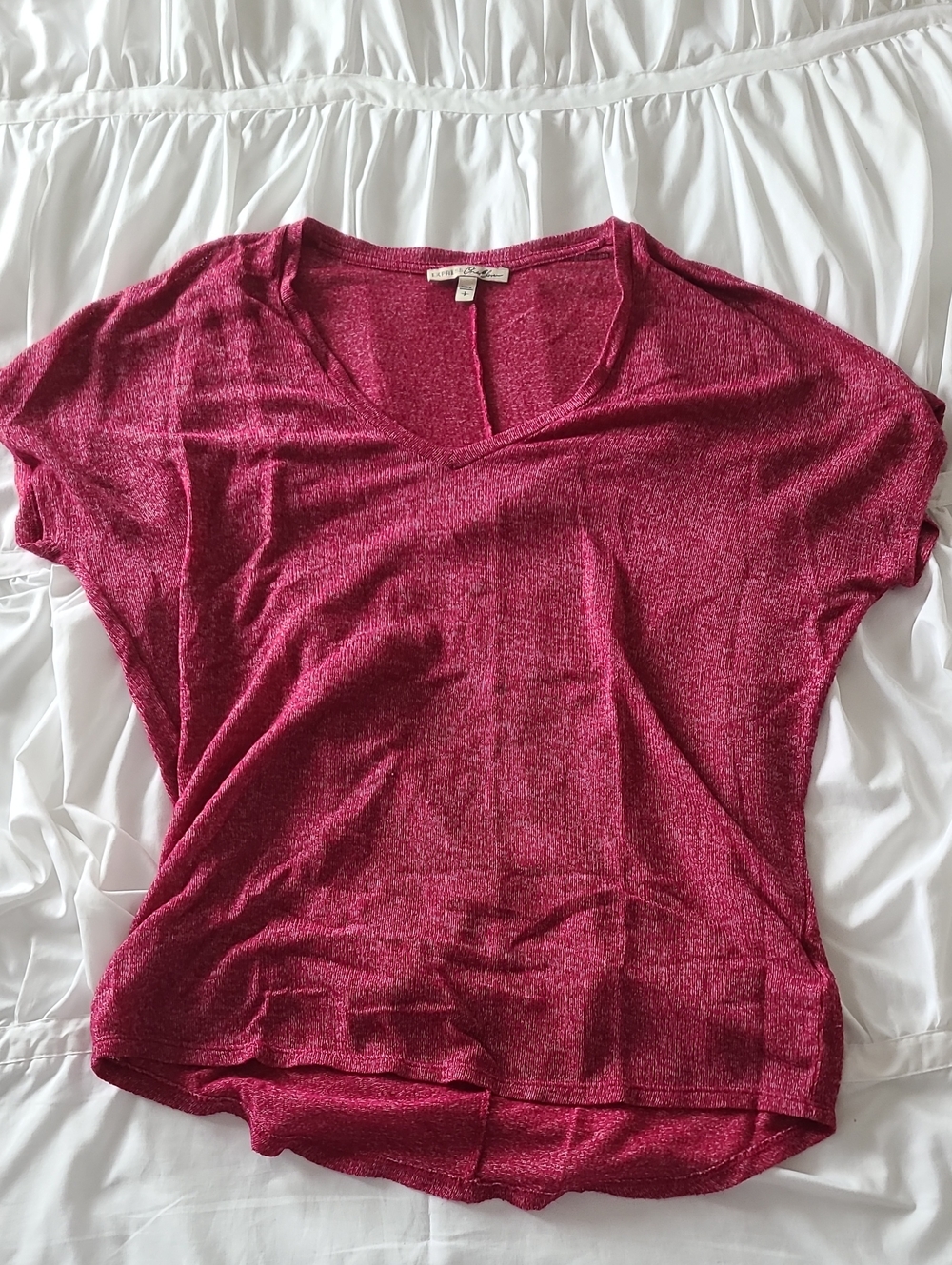 Express Women's V-Neck Short Sleeve Knit Top - Berry
